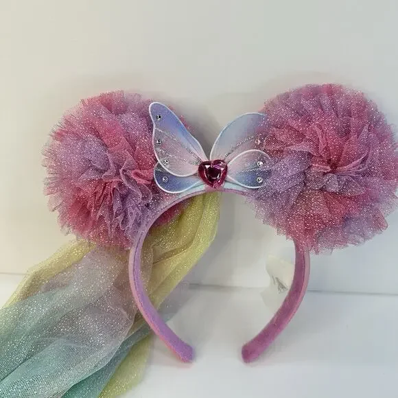 Disney Parks Minnie Mouse Ears With Fairy Butterfly Wings & Vail Headband - Picture 2 of 8